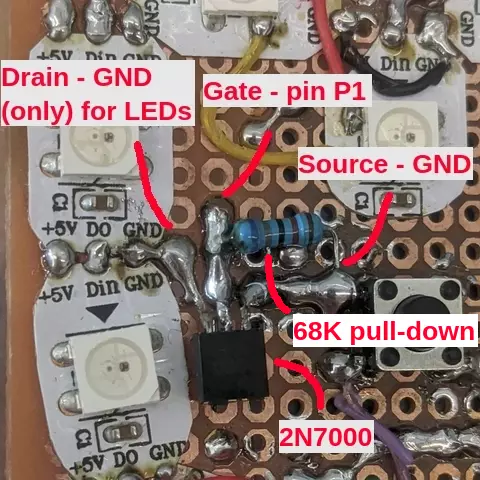 MOSFET transistor for disabling LEDs