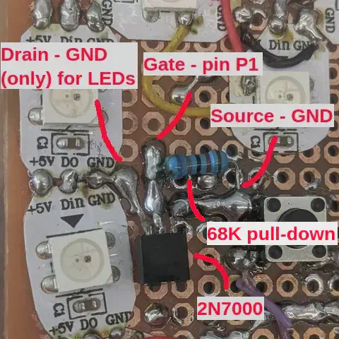MOSFET transistor for disabling LEDs