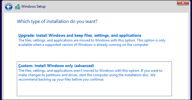 Which type of installation windows dialog